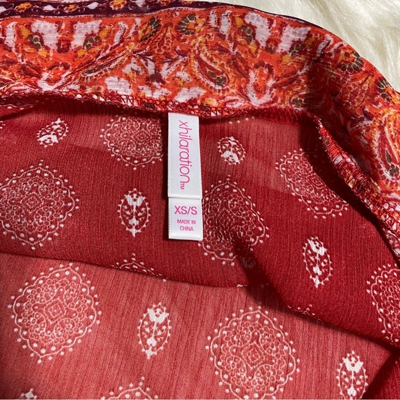 #0228 Xileration Red/Orange Sheer Kimono Accent Trim Drawstring with Tassels-S - Picture 7 of 9